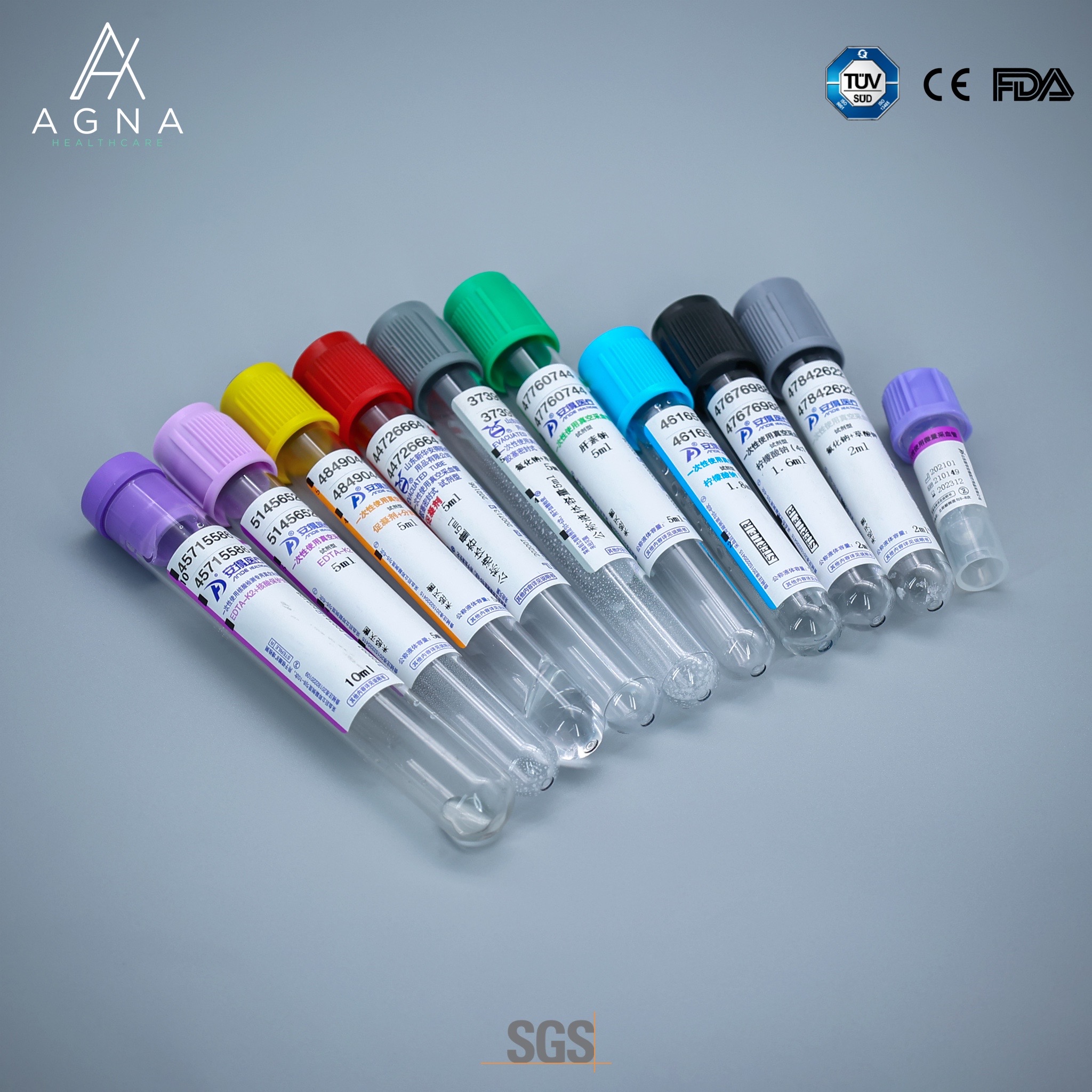 Vacuum Blood Collection Tubes all sizes Agna Healthcare